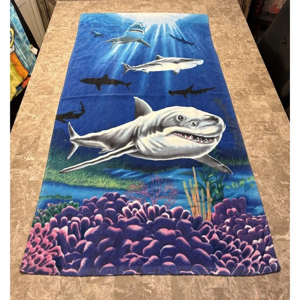 Ocean Shark Underwater Coral Reef Beach Towel Under the Sea Aquatic 27